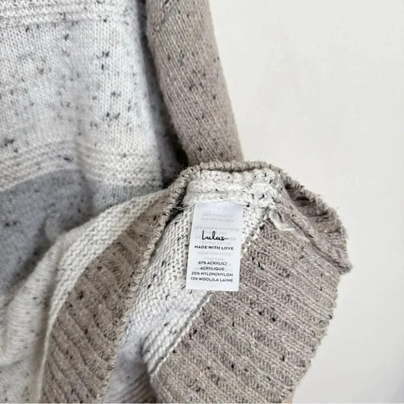 Lulus Womens  M Snuggle Season Grey Multi Striped Balloon Sleeve Sweater - Picture 10 of 13